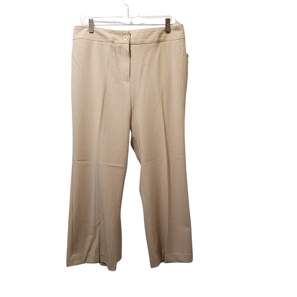 SC Collection Cropped Dress Pants Womens 12 Beige Striped Stretch Trousers 32x25
